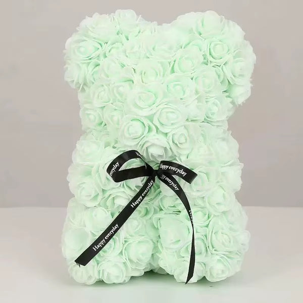 25Cm Artificial Teddy Rose Flower Bear with Box Romantic Valentines Day Gift Girlfriend Women Anniversary Wedding Party Supplies